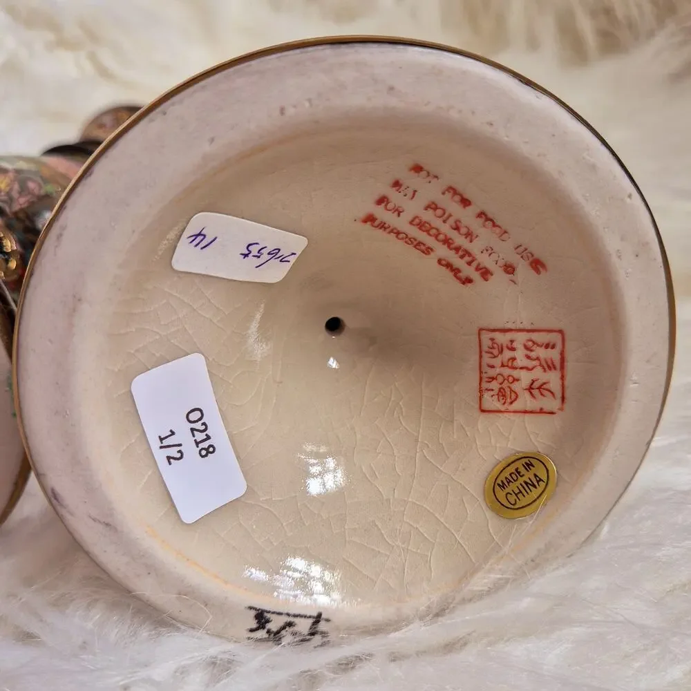 Vintage Handpainted Chinese Scholar Satsuma-style Porcelain Candlesticks